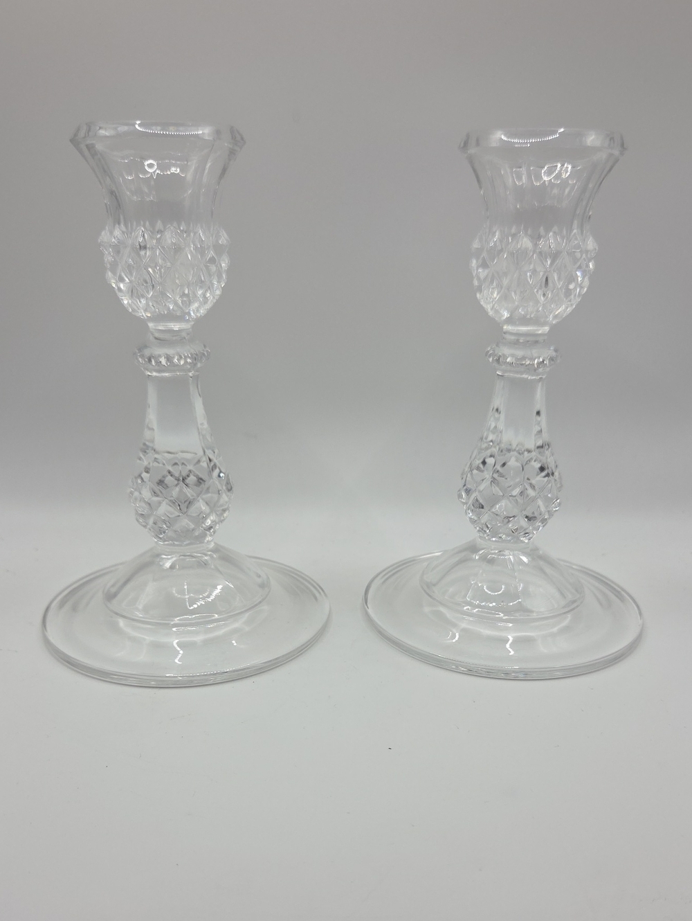 Crystal Candlesticks Pair .Longchamp Lead Crystal Vintage